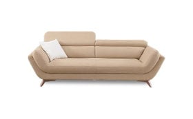 Μοντέρνος μπεζ διθέσιος καναπές με ανακλινόμενα προσκέφαλα.